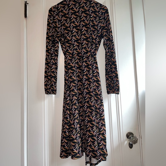 Boden Elodie Wrap Dress Long Sleeve Jersey Black Pink Gold Floret Print Size 10L - Picture 5 of 13